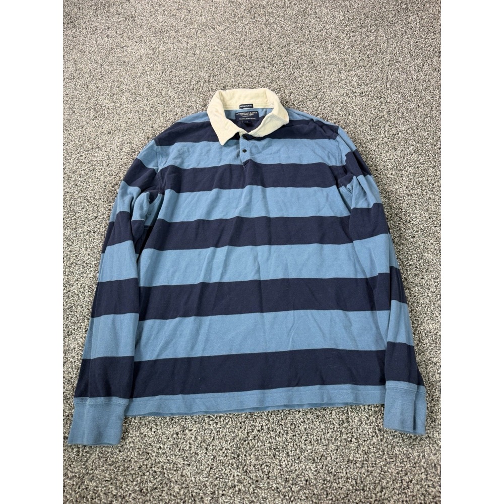 Vintage Y2K American Eagle Long Sleeve Rugby Polo Shirt Men's Size Large Blue